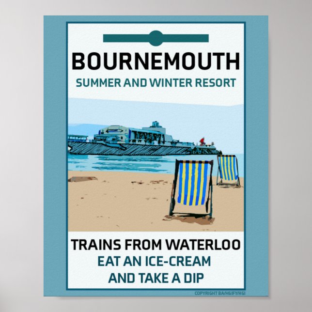 Bournemouth Vintag Retro Seaside Poster (Vorne)