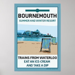 Bournemouth Vintag Retro Seaside Poster