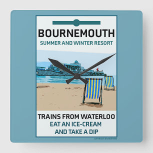 Bournemouth Vintag Retro Seaside Quadratische Wanduhr