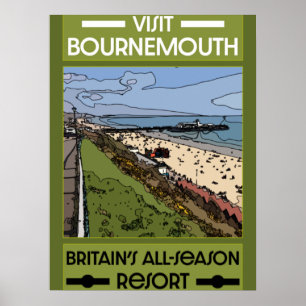 Bournemouth Vintage Retro Seebad Poster