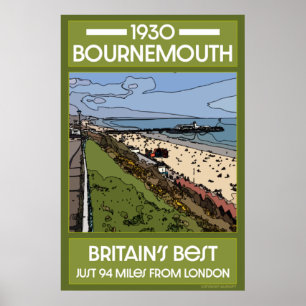 Bournemouth Vintage Retro-Strandkunst Poster
