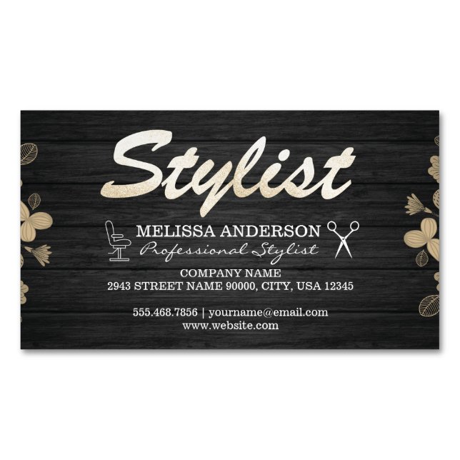 Boutique Barber Shop Holz mit Monogramm Magnetische Visitenkarte (Vorderseite)