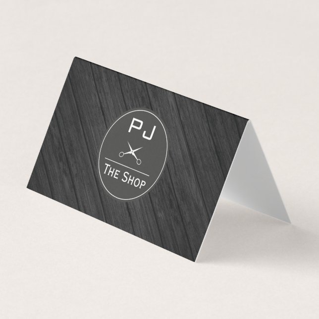 Boutique Barber Shop Holz mit Monogramm Visitenkarten (Vorderseite)