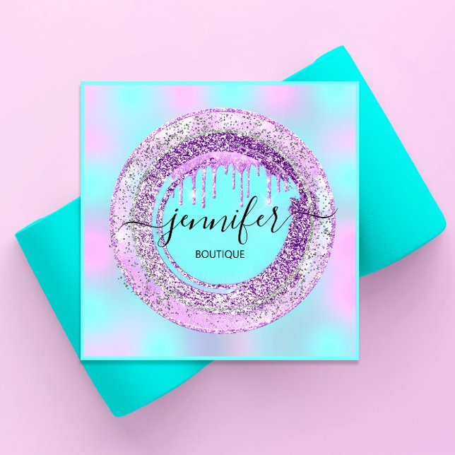 Boutique Beauty Shop Lila Turqoise Blue QR Code Quadratische Visitenkarte (Boutique Beauty Shop Purple Turqoise Blue QR Code Square Business Card)