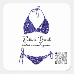 Boutique Bekleidung Qr Code Blau Weiße Bikini Quadratischer Aufkleber