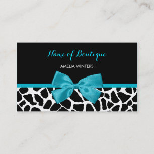 Boutique Chic Giraffe Print Aqua Blue Ribbon Bow Visitenkarte