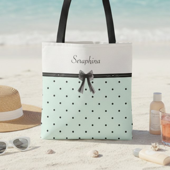 Boutique Chic Hellgrün Punkte Monogramm (Resort ready summer mint green vacation bag)