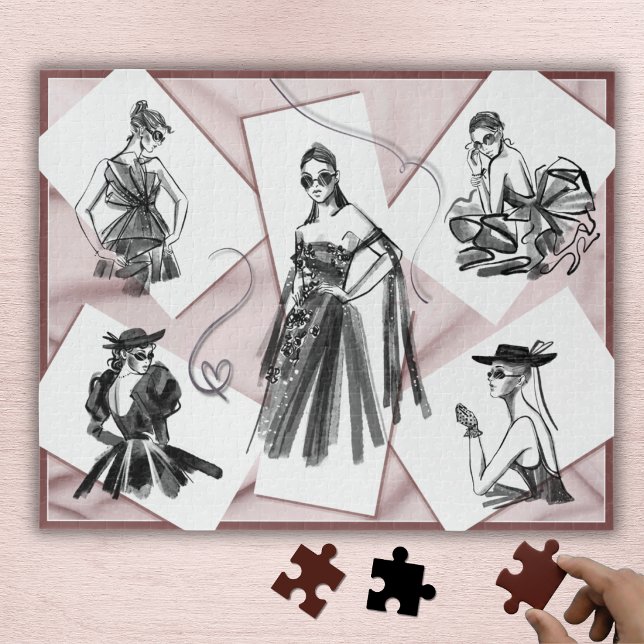 Boutique Couture Mode Designer Skizzenpuzzle Puzzle (Chic boutique couture fashion designer sketch puzzle for fashionistas. Glamour gift for her!)