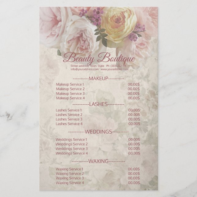 Boutique Creme Blume Preisliste Flyer (Vorne)