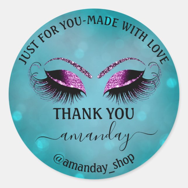 Boutique Eyelash Shop Aquamarin Violet Berry Runder Aufkleber (Vorderseite)