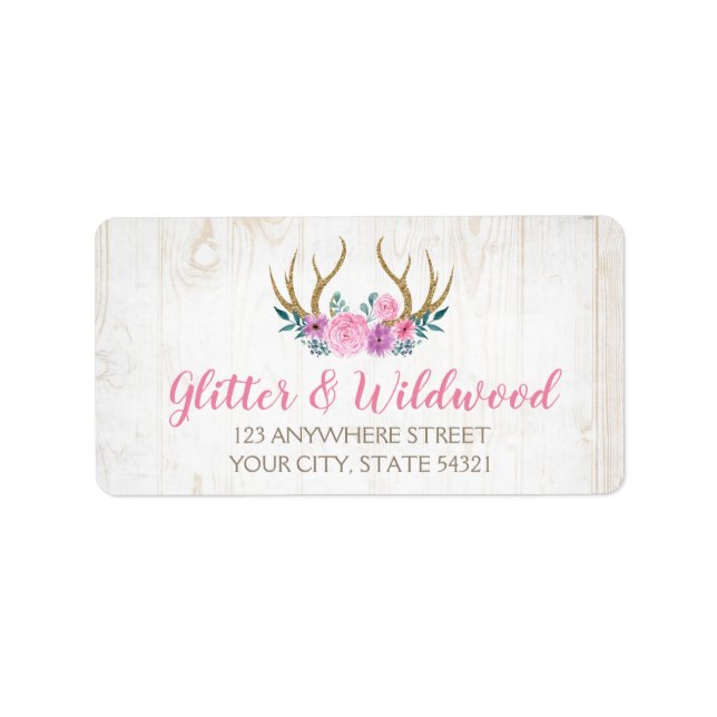 Boutique für rustikale Holz- und Wasserfarbenflora Adressaufkleber (Vorne)