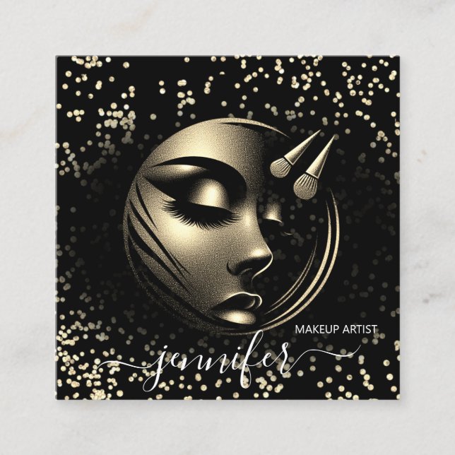 Boutique Glitzer Rahmen Makeup Künstlerlogo Schwar Quadratische Visitenkarte (Vorderseite)