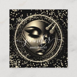 Boutique Glitzer Rahmen Makeup Künstlerlogo Schwar Quadratische Visitenkarte