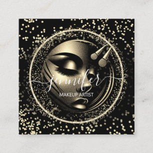 Boutique Glitzer Rahmen Makeup Künstlerlogo Schwar Quadratische Visitenkarte