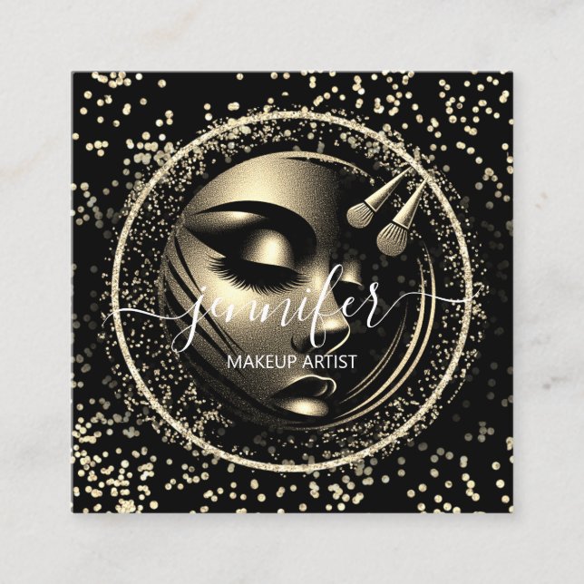 Boutique Glitzer Rahmen Makeup Künstlerlogo Schwar Quadratische Visitenkarte