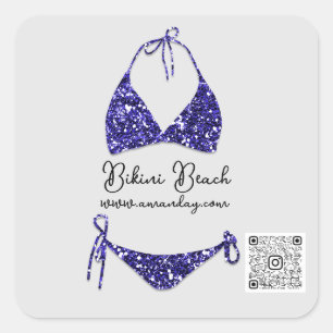Boutique-Kleidung Qr Code Blau Marine Glitzer Biki Quadratischer Aufkleber