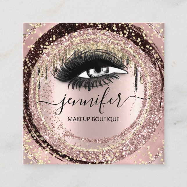 Boutique Makeup Lashes Glitzer Rose QR Lash Quadratische Visitenkarte (Vorderseite)