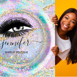 Boutique Makeup Shop Lash QR Code Holograph Rahmen Quadratische Visitenkarte