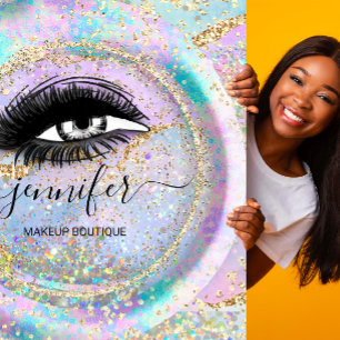 Boutique Makeup Shop Lash QR Code Holograph Rahmen Quadratische Visitenkarte