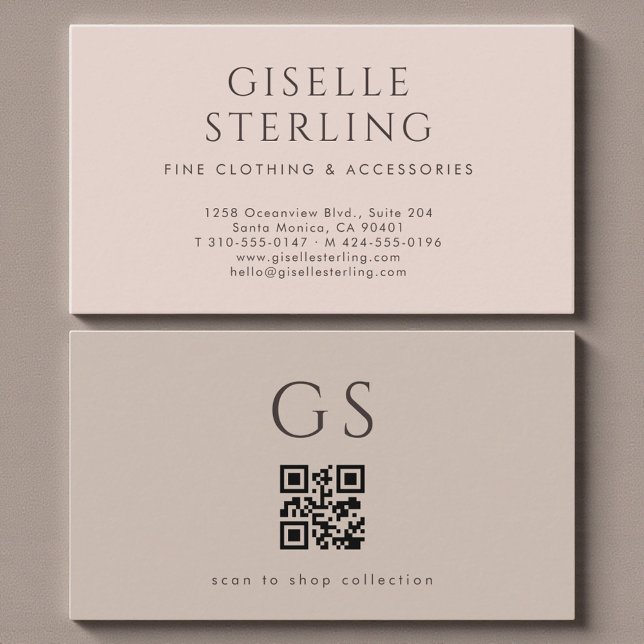 Boutique-Mode-QR-Code Luxus-Rosa-Beige Visitenkarte (Von Creator hochgeladen)