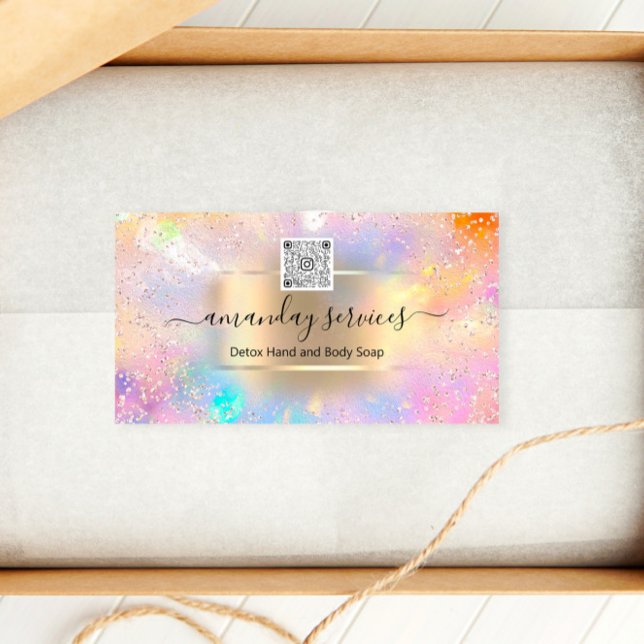 Boutique Online Shop Makeup Gold Holograph QR Code Adressaufkleber (Von Creator hochgeladen)