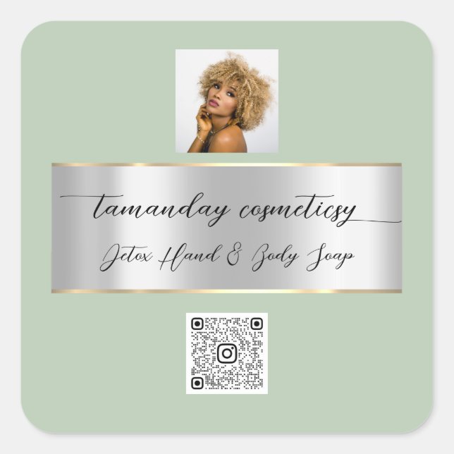 Boutique Online Shop QR-Code Logo Grün Silber Quadratischer Aufkleber (Vorderseite)