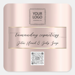 Boutique Online Shop Rose QR Code Logo Gold Quadratischer Aufkleber