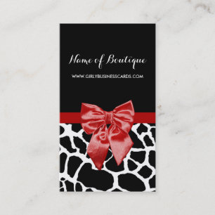 Boutique Red Bow Black and Whtie Giraffe Visitenkarte