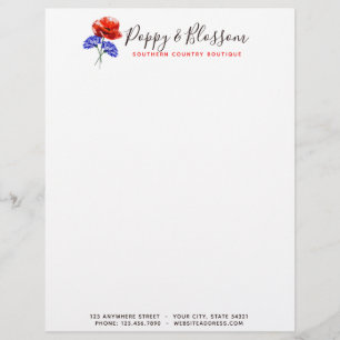 Boutique Roter Mohn und Cornflower Briefbogen