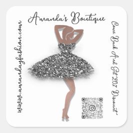 Boutique Shop Bekleidung QR Code Schwarzer Glitzer Quadratischer Aufkleber
