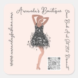 Boutique Shop Closing Qr Code Rose Schwarzer Glitz Quadratischer Aufkleber