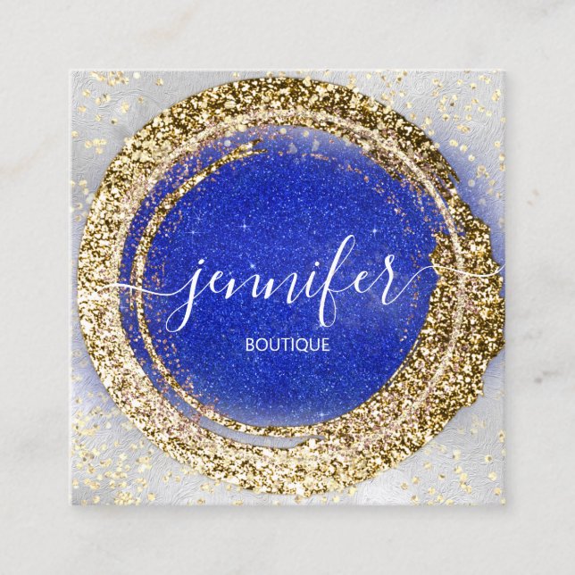 Boutique Shop Gold Royal Blue Silver Glitzer Effec Quadratische Visitenkarte (Vorderseite)