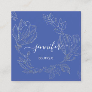 Boutique Shop Grau blaue Blumen QR Logo Quadratische Visitenkarte