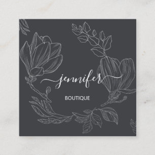 Boutique Shop Grau Silver Blume QR Logo Quadratische Visitenkarte