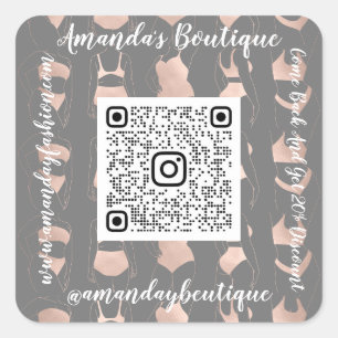 Boutique Shop Lingerie QrCode Logo Body Gray Rose Quadratischer Aufkleber