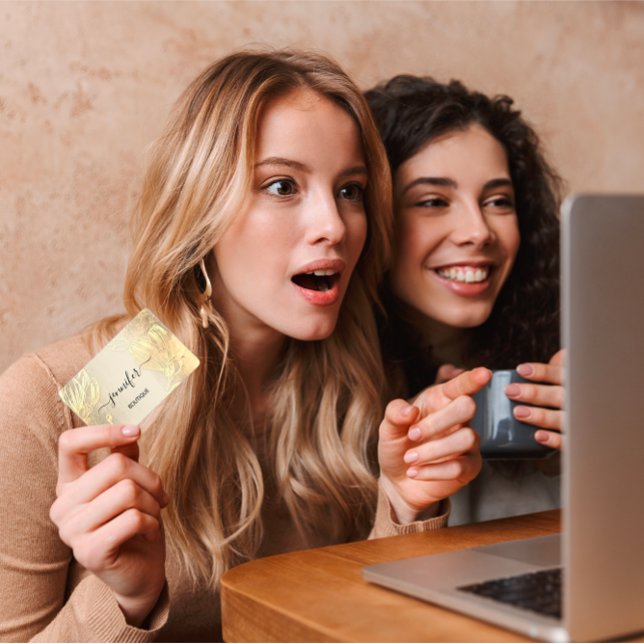 Boutique Shop WELLNESS-CENTER Gold Blume QR Code Visitenkarte (Boutique Shop SPA Gold Flowers QR Code Business Card)