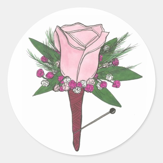 Boutonniere Pink Rose Wedding Blume Groom Sticker (Vorderseite)