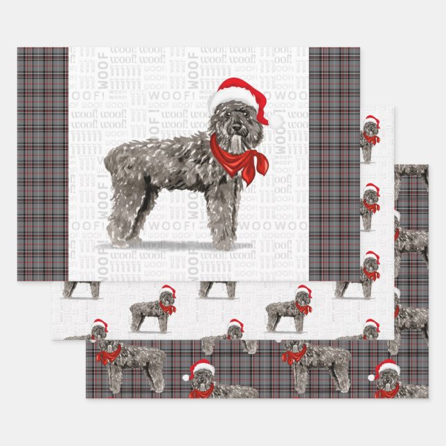 Bouvier Christmas Dog und Rot und Grau Kariert Geschenkpapier Set (Set)