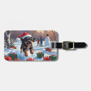 Bouvier des Flandern Weihnachtsfest Schnee Szene Gepäckanhänger
