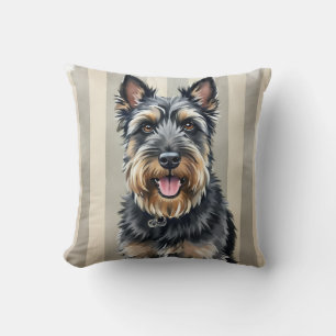 Bouvier des Flandres Aquarell-Leinen-Textur-Kunst Kissen