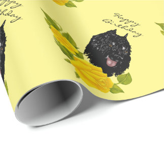 Bouvier DES Flandres auf gelben Rosen Geschenkpapier