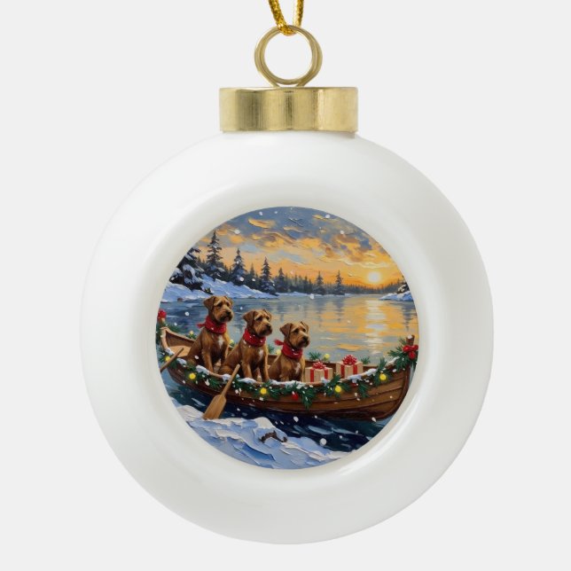 Bouvier des Flandres Christmas Boat Holiday Keramik Kugel-Ornament (Vorderseite)