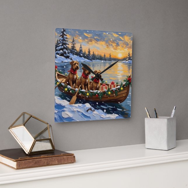Bouvier des Flandres Christmas Boat Holiday Quadratische Wanduhr (Büro)