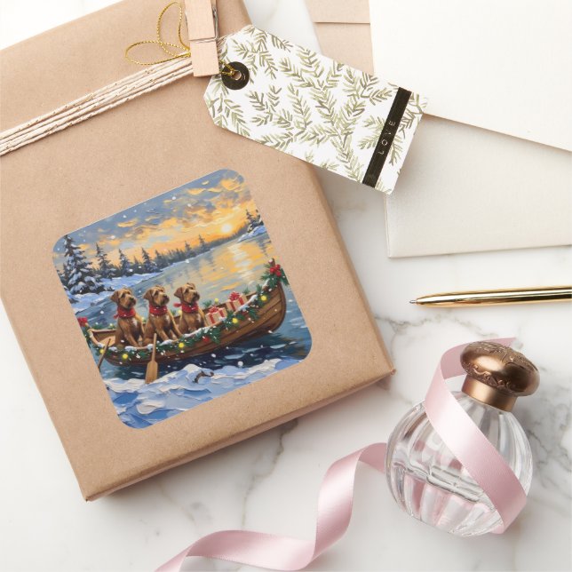 Bouvier des Flandres Christmas Boat Holiday Quadratischer Aufkleber (Schenken)