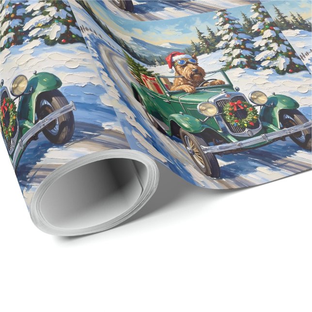 Bouvier des Flandres Christmas Car Ride Holiday Geschenkpapier (Rolleneckpunkt)