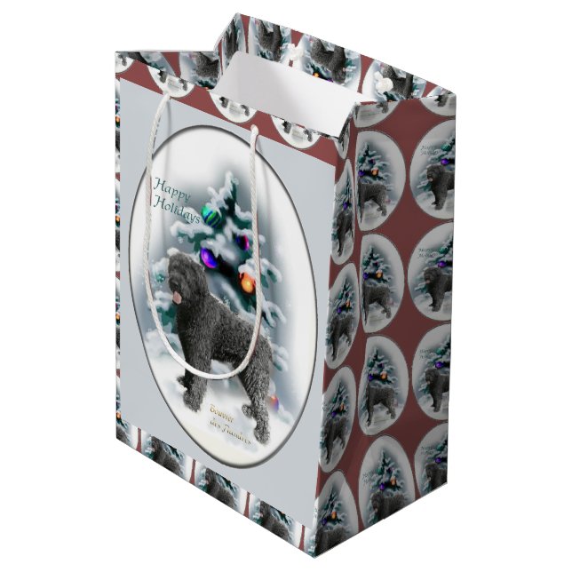 Bouvier des Flandres Christmas Mittlere Geschenktüte (Rückseite Schrägansicht)