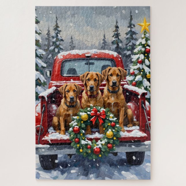 Bouvier des Flandres Christmas Red Truck Holiday Puzzle (Vertikal)