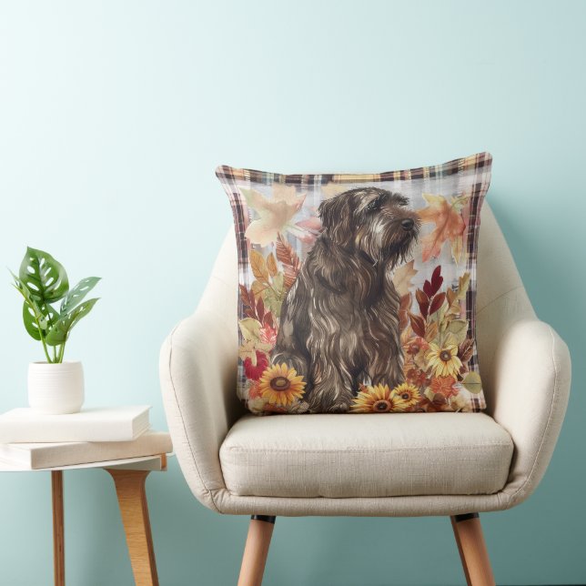 Bouvier des Flandres Dog Fall Wasserfarbe Blume Kissen (Stuhl )