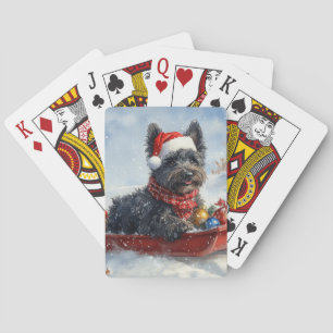 Bouvier Des Flandres Hund im Schlitten Weihnachten Spielkarten