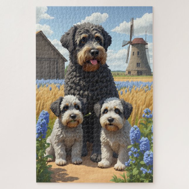 Bouvier des Flandres Ländliche Feldkunst Puzzle (Vertikal)